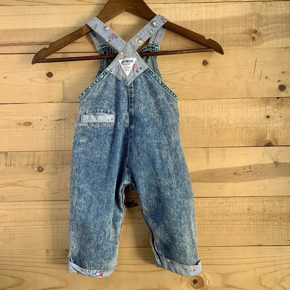 VTG RARE Oshkosh Vestbak Bubble Overalls 12mo Open Button Front Embossed 3D Logo